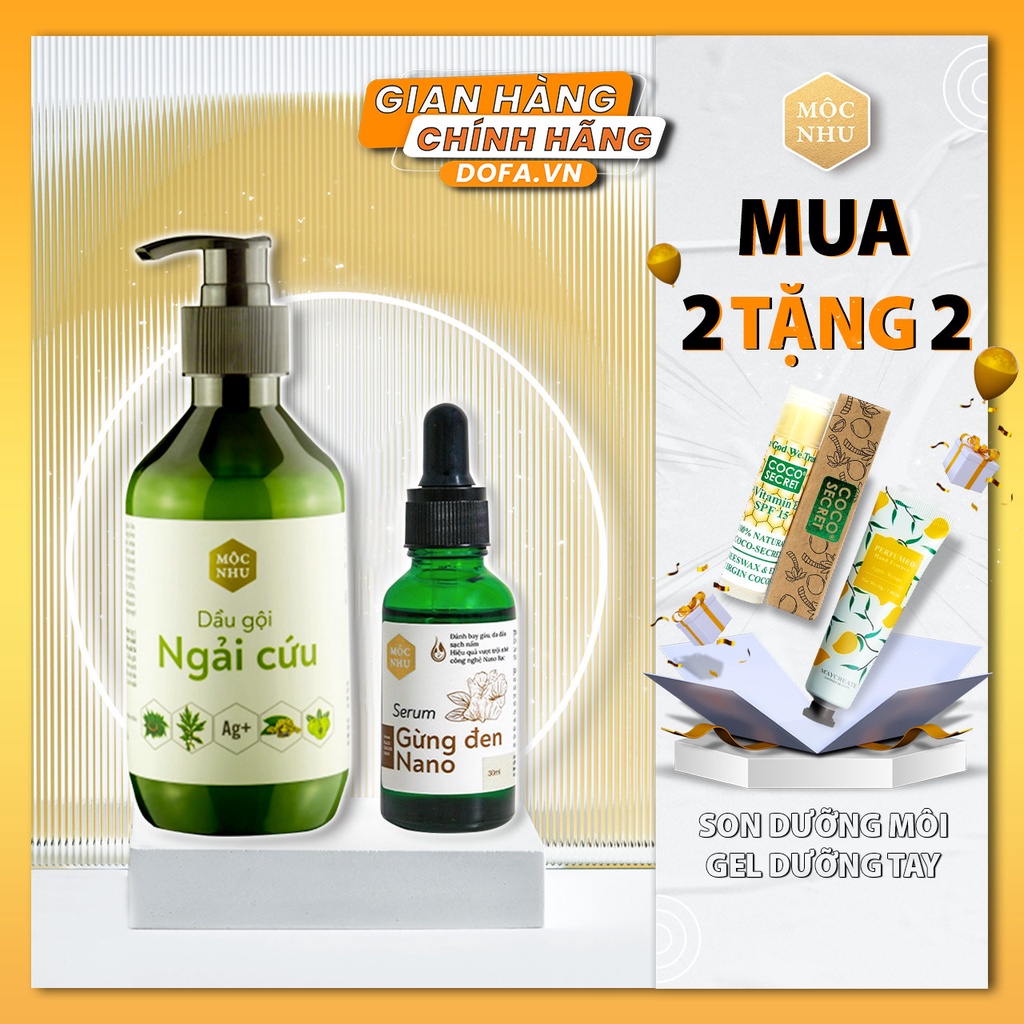 Bộ Dầu gội Ngải Cứu + Serum gừng đen nano Mộc Nhu- sạch gàu ngứa nấm da đầu, giảm tóc dầu, Mua 2 Tặng 2