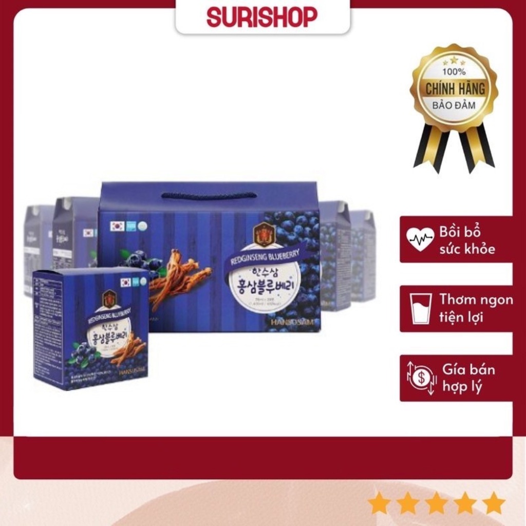 Nước Chiết Xuất Trái Cây Hồng Sâm Việt Quất Hansusam Hàn Quốc 70 Ml X 20 Gói