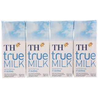 Lốc 4 hộp sữa th true milk có đường, ít đường 180ml