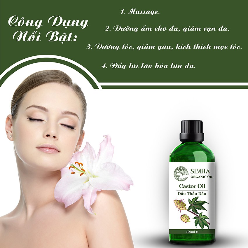 Dầu Thầu Dầu SIMHA giảm lão hóa, dưỡng ẩm da loại 100ml