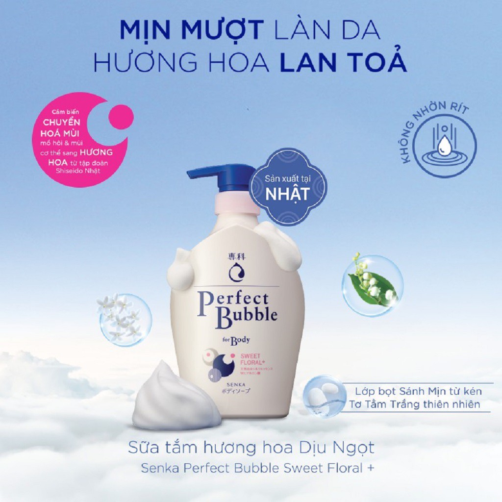 Sữa tắm dưỡng ẩm hương hoa dịu ngọt Senka Perfect Bubble for Body Sweet Floral 500ml