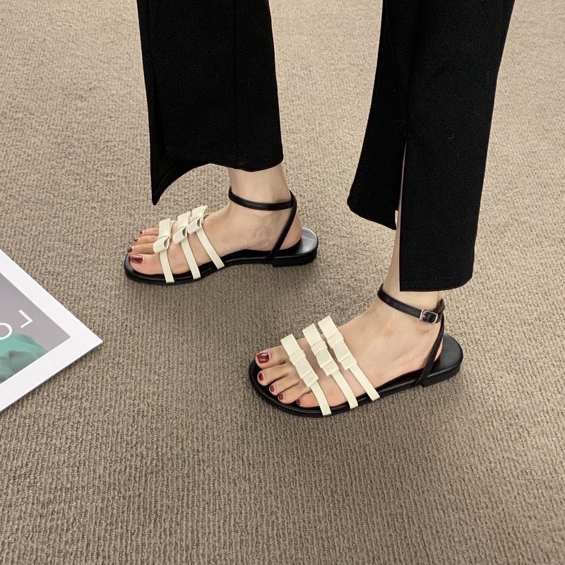 Sandal quai nơ đế thấp