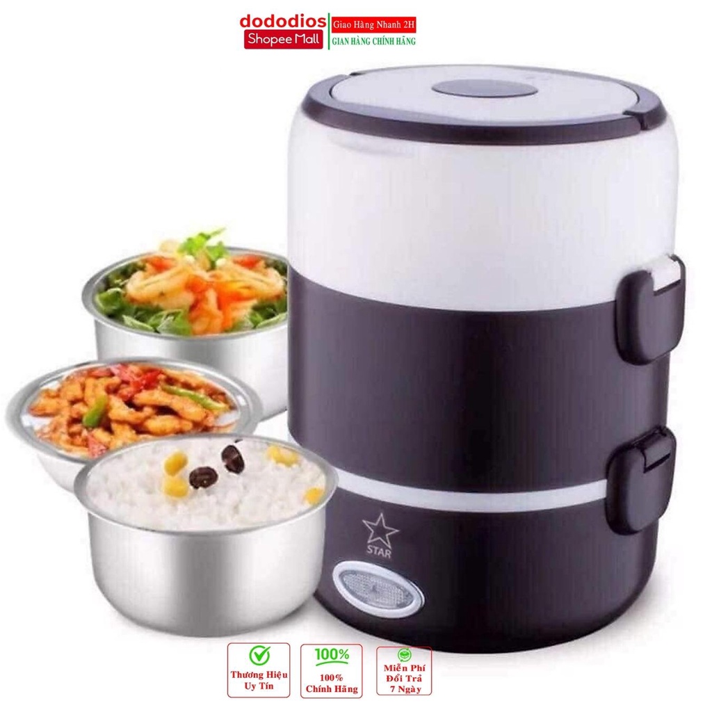 Bộ hộp cơm giữ nhiệt văn phòng cao cấp cắm điện inox 3 tầng - Chính hãng dododios