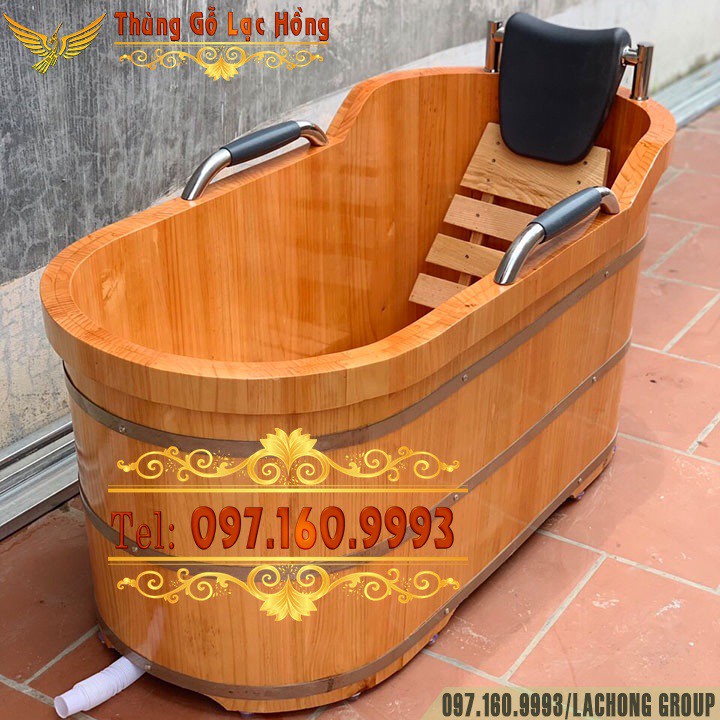 Bồn Tắm Gỗ Thông Nhật Có Tay Nắm Tựa Đầu Bọc Da | BigBuy360 - bigbuy360.vn