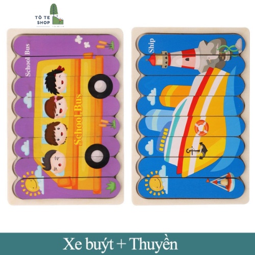 Đồ chơi lắp ghép gỗ 2 mặt , tranh ghép gỗ 2 mặt an toàn cho bé , ghép hình bằng thanh gỗ nhiều chủ đề cho bé