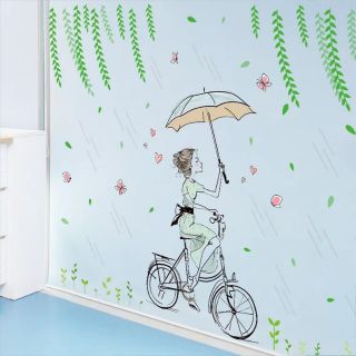 Decal dán tường cô bé mưa