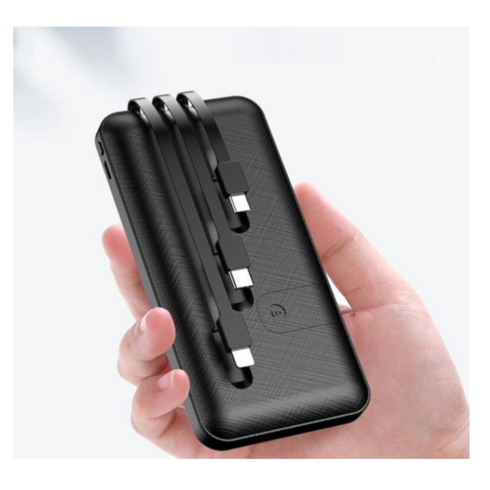 Pin sạc dự phòng Power Bank 20000mAh, Tích hợp sẵn 3 cáp sạc Micro/Type C/USB - Cục sạc dự phòng
