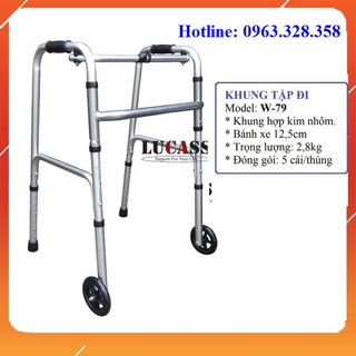 Khung tập đi cho người già , tai biến - khung hợp kim nhôm, có bánh xe chống trơn trượt