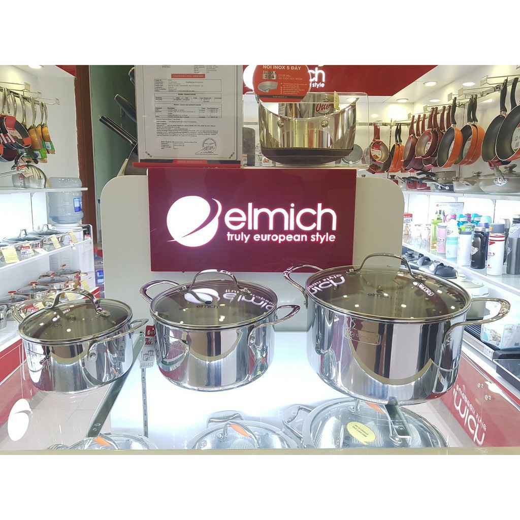 Bộ Nồi Elmich Trimax 3741 , 3  Size 16-20-24cm , 3 LỚP ĐÁY LIỀN INOX 304