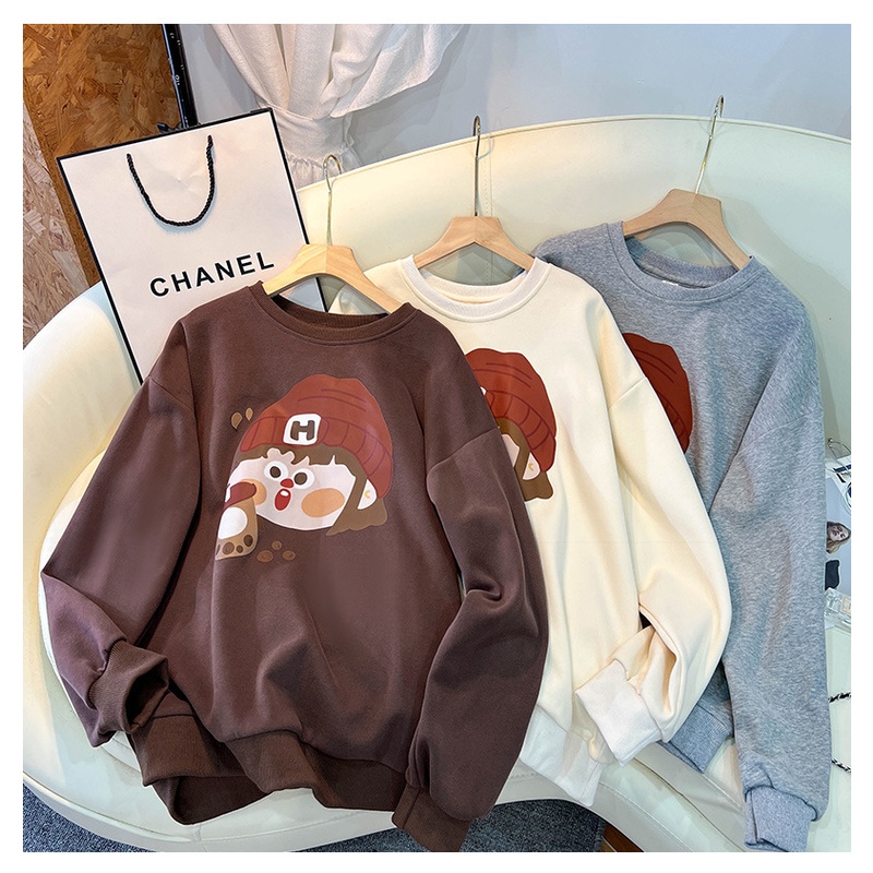 Áo Sweater Cô Bé Uống Trà Sữa Cực Xinh Áo Sweater Tay Bồng Chất Nỉ Ngoại Dày Dặn Form Rộng Freesize Unisex Ảnh Thật