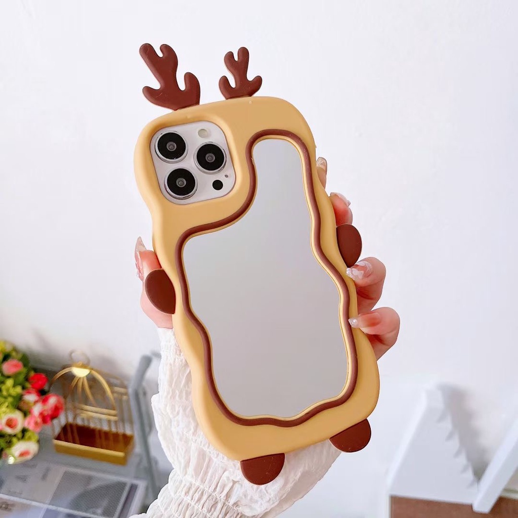 Ốp Điện Thoại silicone Mềm Mặt Gương Họa Tiết Hươu Cho Iphone 14proamx 12 pro max 11 pro max 13proamx plus