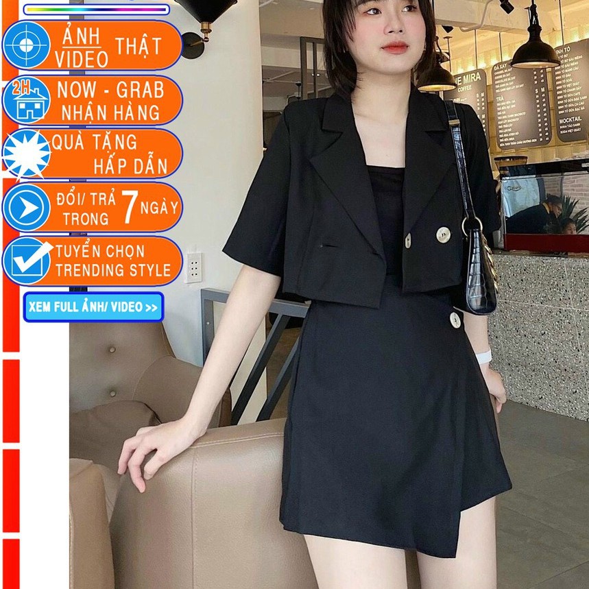 ( ẢNH THẬT ) - SET ĐỒ NỮ CÁ TÍNH ÁO CROPTOP KIỂU VEST CHÂN VÁY LỆCH CHỮ A DÀY DẶN FORM NHƯ HÌNH | BigBuy360 - bigbuy360.vn