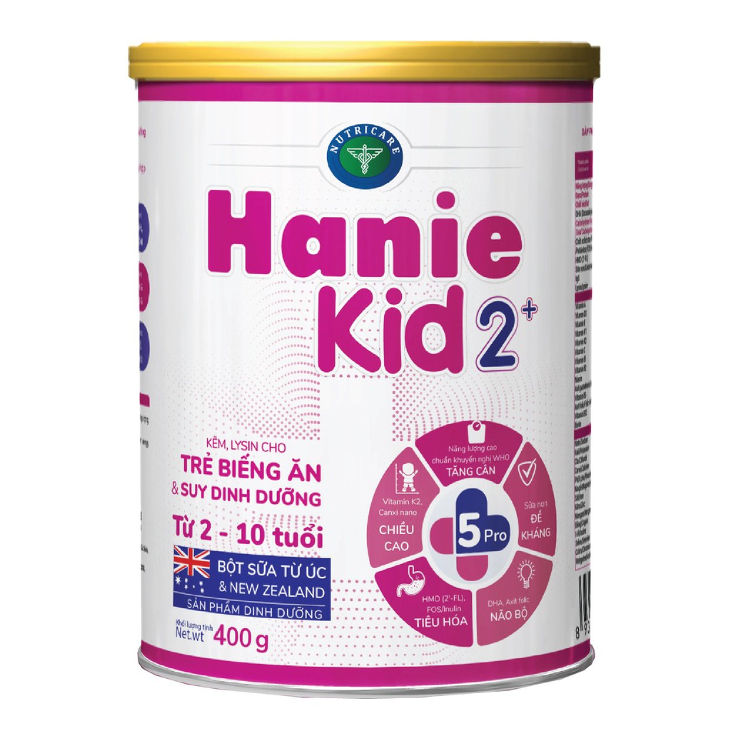 Sữa bột Nutricare Hanie Kid 2+ cho trẻ biếng ăn và suy dinh dưỡng (400g)