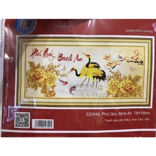 tranh thêu hạc-phú quí bình an