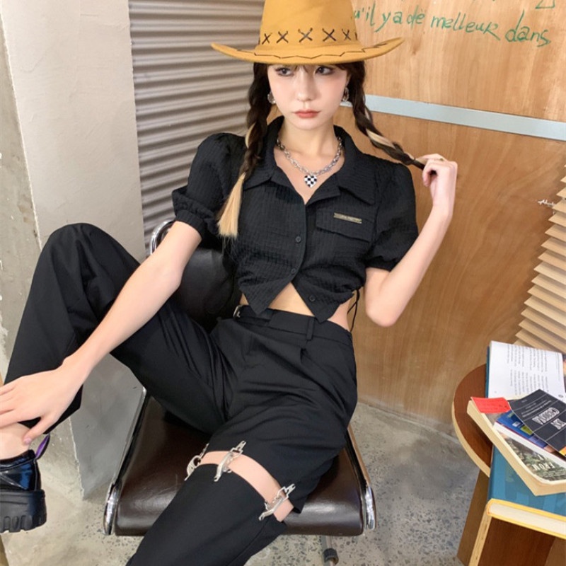 Áo Croptop Tay Ngắn Phối Dây Rút Thời Trang Cá Tính Dành Cho Nữ