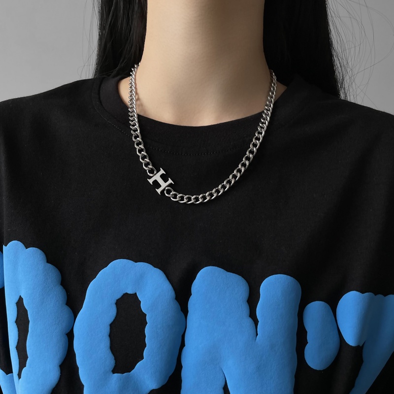 Dây chuyền bằng thép titan mặt hình chữ H phong cách hip hop thời trang