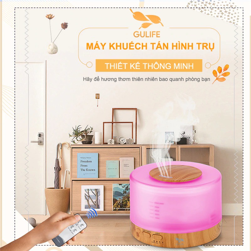 Máy Xông Tinh Dầu Trụ Trong 500ml GULIFE - MKT16, Kèm Quà Tặng + Remote, Cân Bằng Độ Ẩm &amp; Làm Thơm Phòng  – BH 12 Tháng