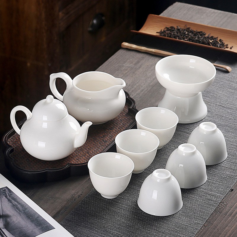 Bộ ấm chén sứ Bạch Định Thấu Quang
