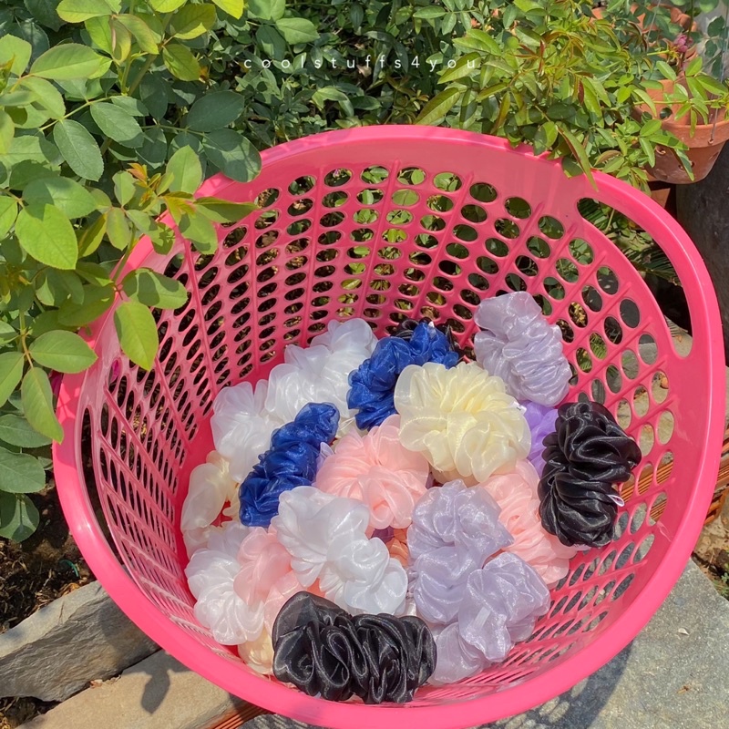 Buộc Tóc Scrunchies Voan Phồng Vải Đẹp Size Thường Nhiều Màu