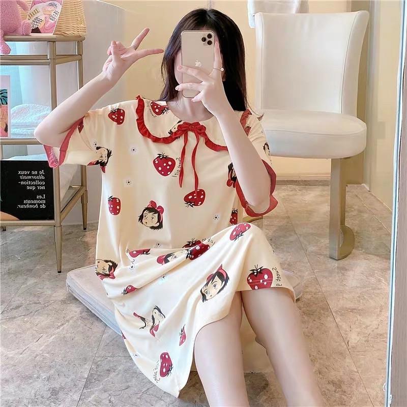 Váy ngủ đầm ngủ nữ chất thun mát co giãn tốt mặc nhà thoải mái nhiều hình ngộ nghĩnh | BigBuy360 - bigbuy360.vn