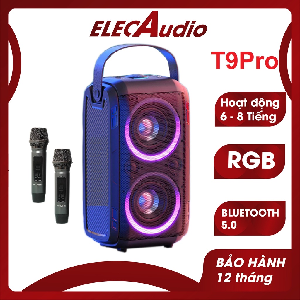 Loa bluetooth karaoke W-King T9 2Micro LED. Loa mini siêu trầm mạnh mẽ công suất lớn. Loa mic pin sạc đời mới. BH12T