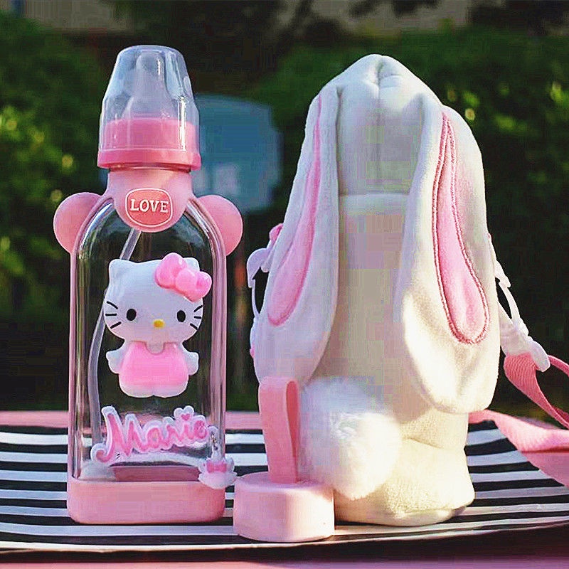 Bình Nước Thủy Tinh Có Ống Hút Thiết Kế Dễ Thương Cho Người Lớn Và Trẻ Em