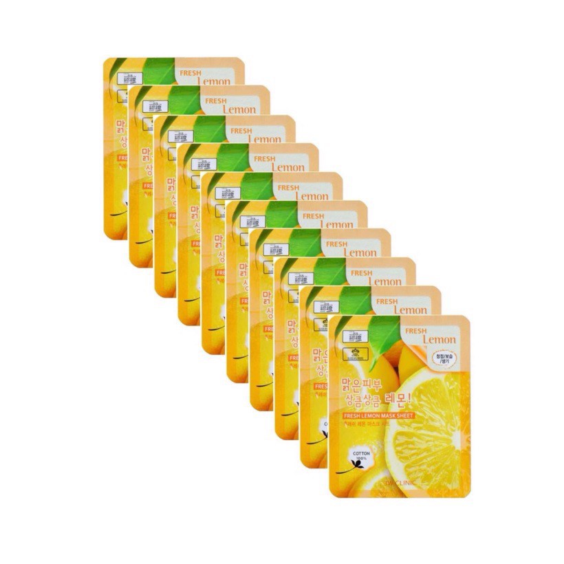 Combo 10 Miếng Mặt Nạ Dưỡng Trắng Sáng Da Chiết Xuất Chanh Tươi 3W Clinic Fresh Lemon Mask Sheet 23g x10