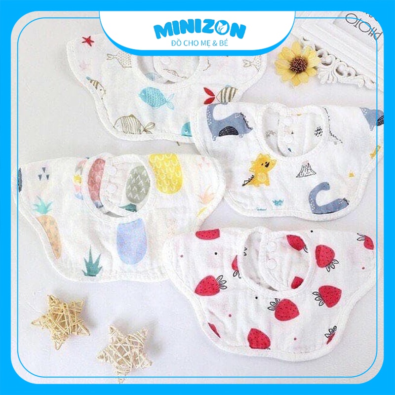 Sét 2 Yếm Xô Tròn Organic 4 Lớp Xoay 360 Độ Mẫu Mới Cho Bé | Minizon Kids