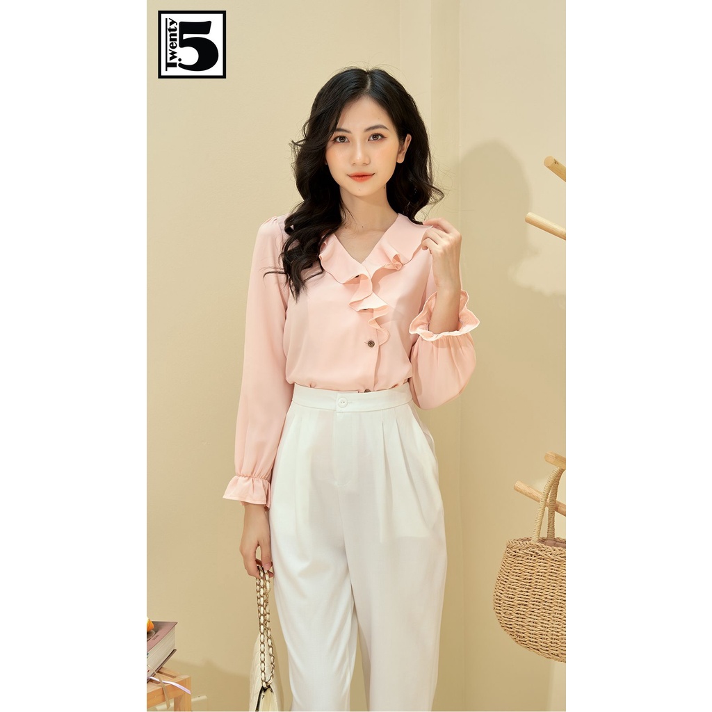 Áo sơ mi nữ cổ V bèo cổ Twentyfive N1033