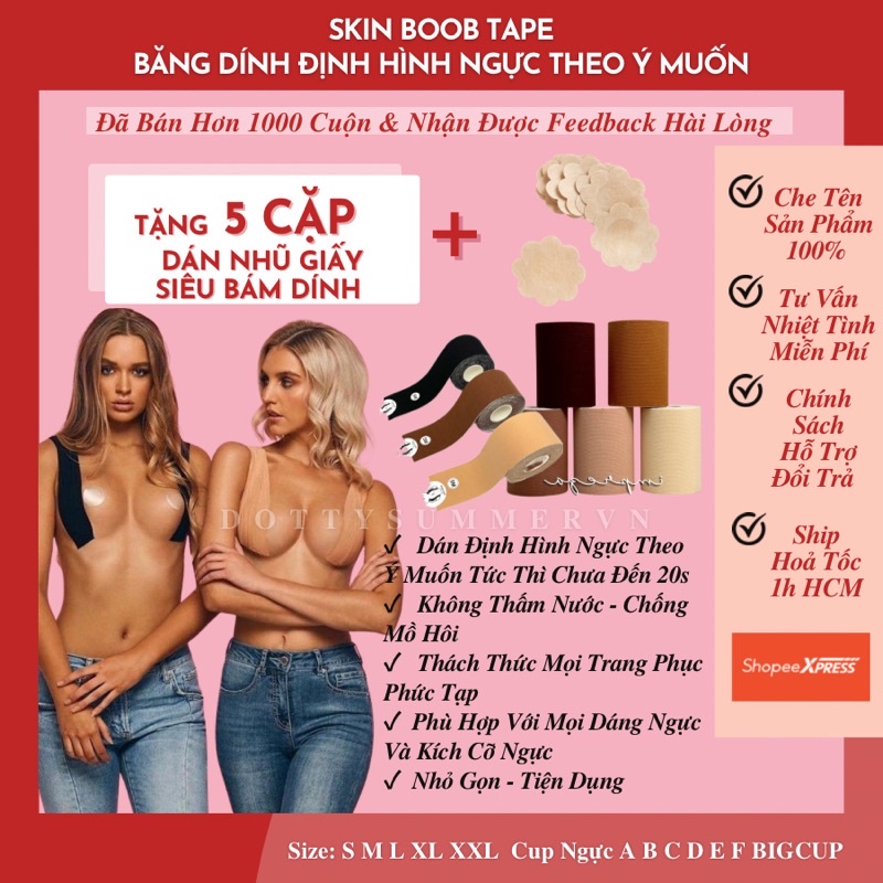 Boob Tape - Băng Dính Thần Kì Định Hình Dán Ngực Theo Cách Của Bạn, Cuộn 5m Size Cup A B C D E