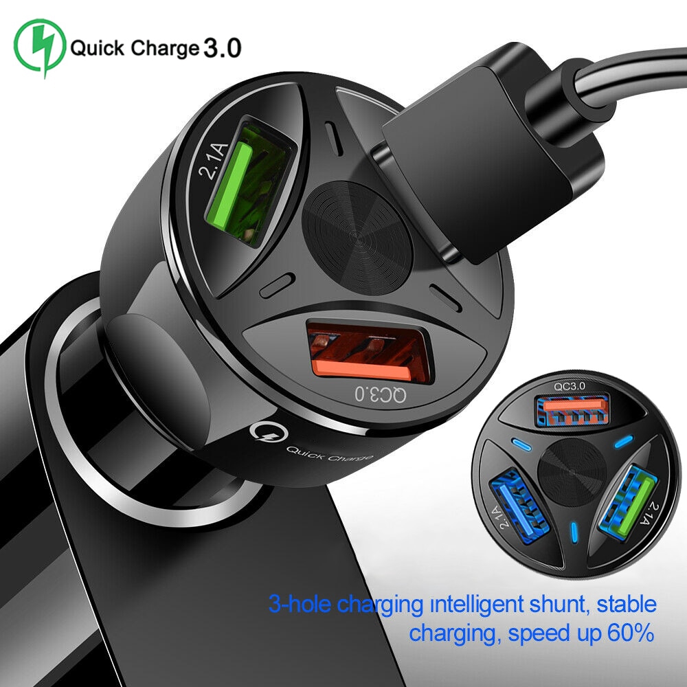 3 Port USB Car Charger Triple Ports 2.1A Charging Device For Vehicle