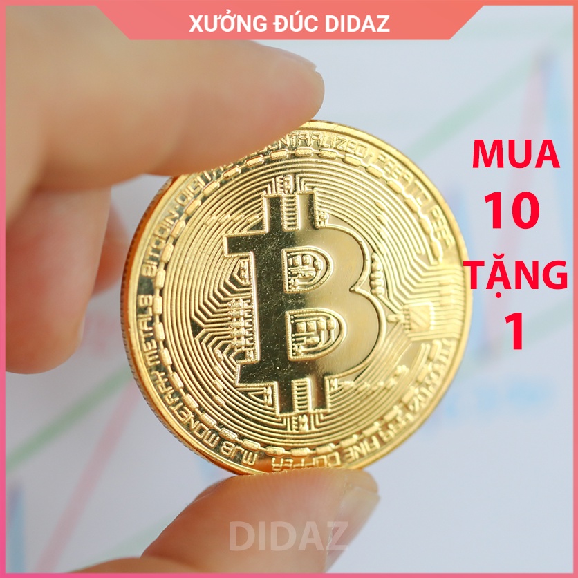 Đồng Tiền Xu Bitcoin mạ vàng dày 3mm bản đặc biệt dành cho trader, mang may mắn về cho bạn, kèm hộp đựng BC02