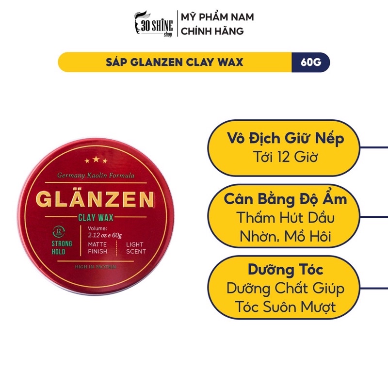 Sáp Glanzen Clay 60g - Sáp Chính Hãng Bán Chạy Số 1 Thị Trường