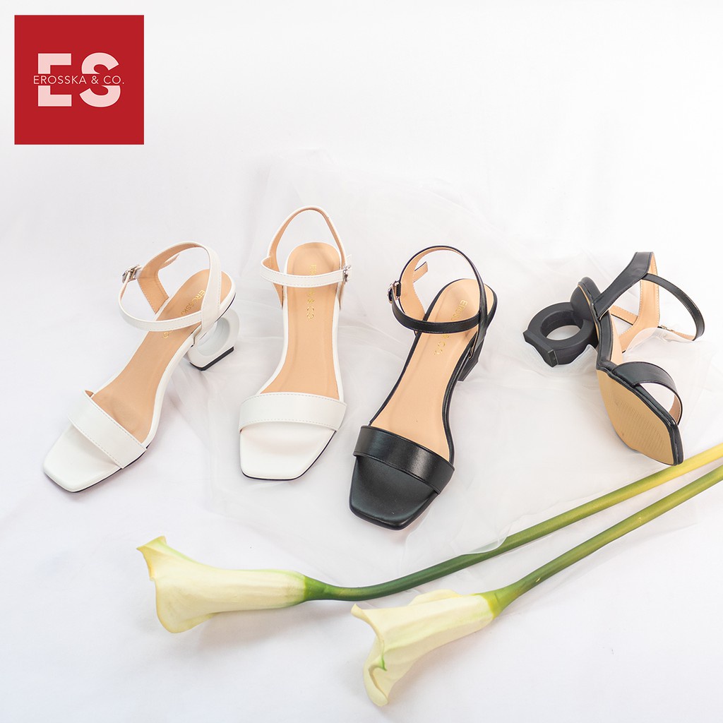 Erosska -Giày sandal cao gót Erosska hở mũi phối dây cao 5cm màu trắng _ EB009