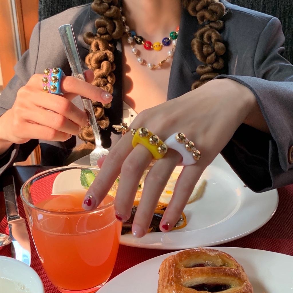 Nhẫn Nhựa Resin Nhiều Màu Sắc Phong Cách Hàn Quốc Cho Nữ