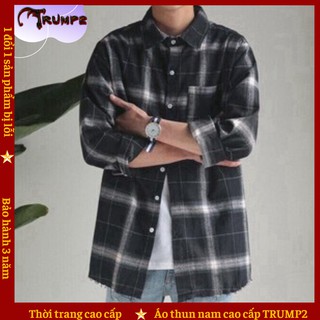 Áo Khoác Sơ Mi Nam 💝Giống Hình 100%💝 Sơ Mi Unisex Phối Sọc Caro, Full 2 màu cơ bản (Đen, Trắng) TRUMP2