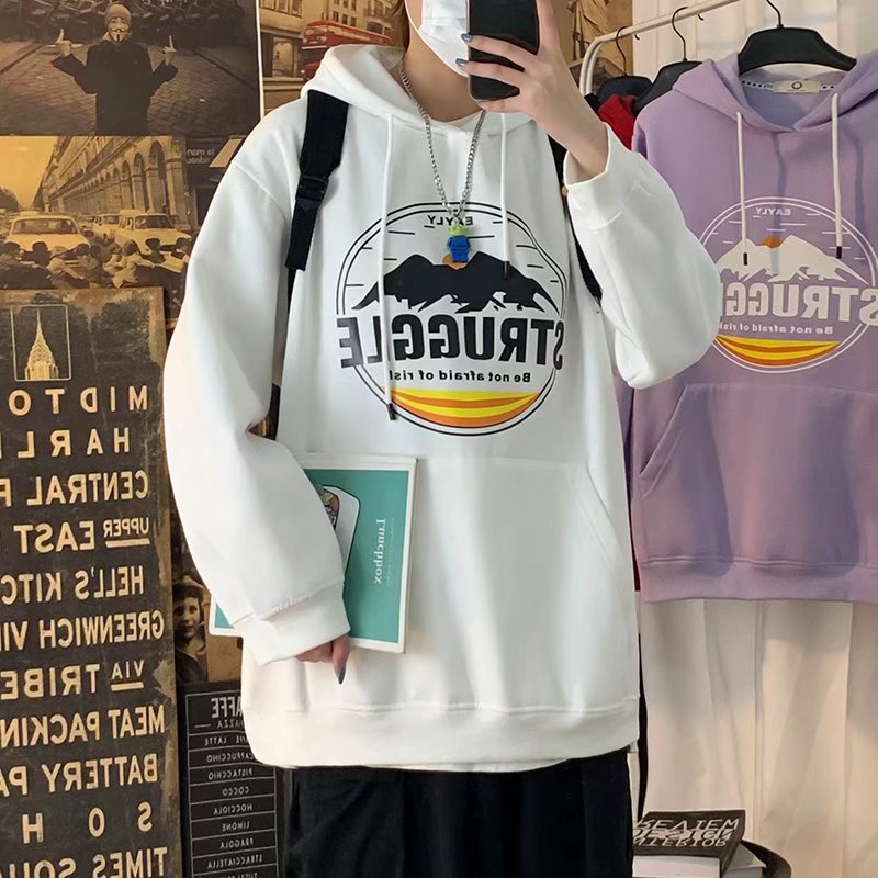 Áo Sweater Nam Nu Cổ Tròn Form Rộng, Áo sweater nỉ unisex Áo khoác in hình đỉnh núi màu tím nhạt