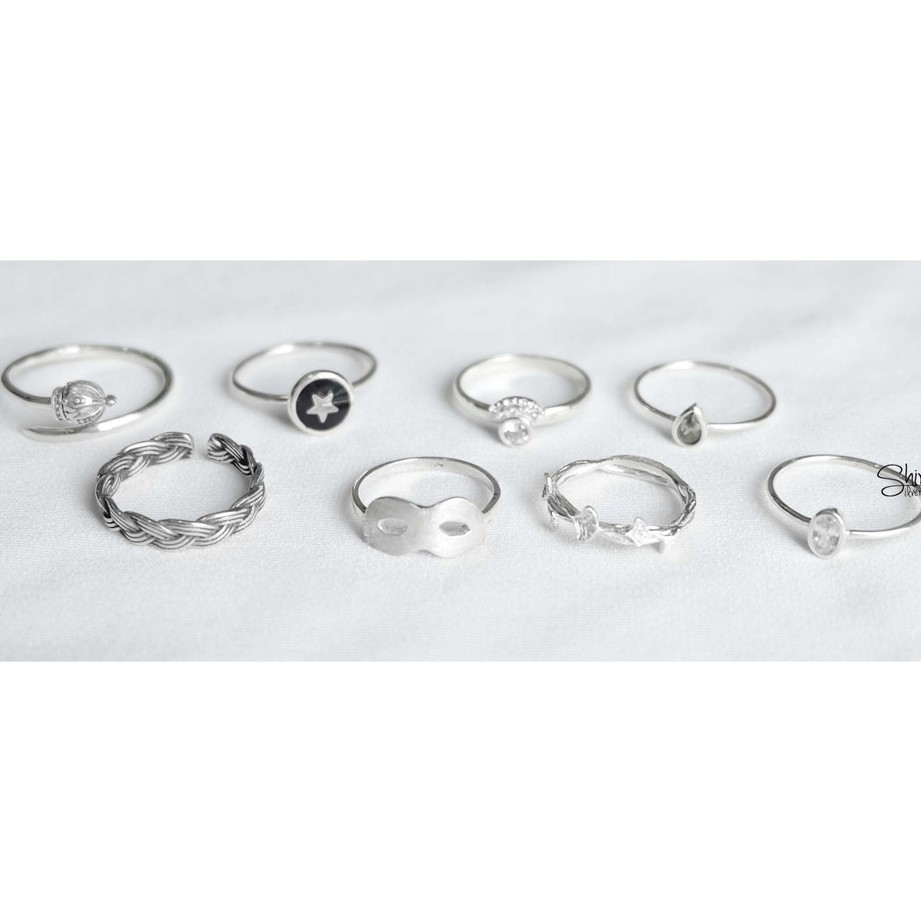 Nhẫn Nữ Bạc 925 Cao Cấp SHIMMER SILVER OUTLET 13 Đính Hạt Đá Nhỏ Lấp Lánh