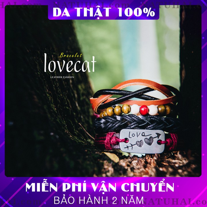 Set 04 Dây Đeo Tay Nam Lovecat Làm Thủ Công, Handmade Với Da Sáp, Hợp Kim PU, Dây Hạt – NATUHAI