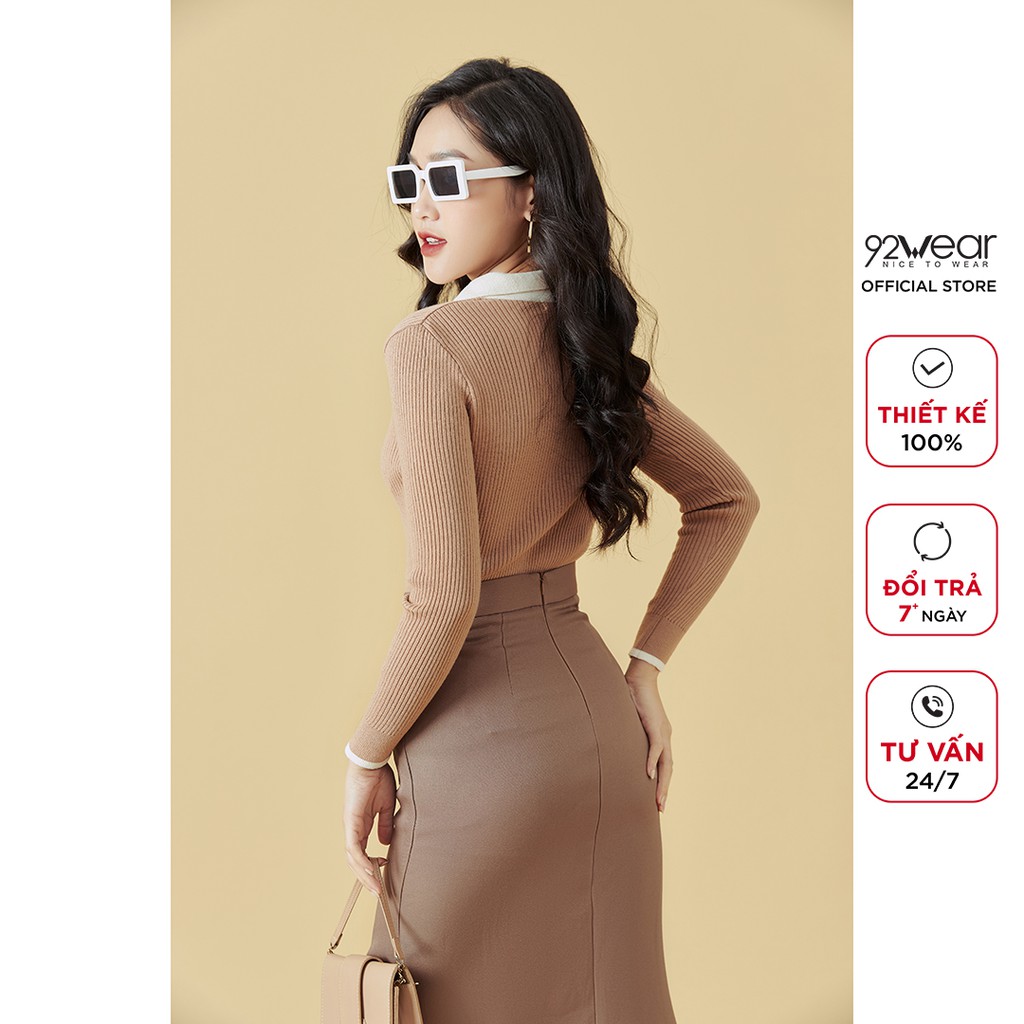 Áo len dài tay mỏng phối cổ 92WEAR, co giãn, tôn dáng ALA0061 | BigBuy360 - bigbuy360.vn