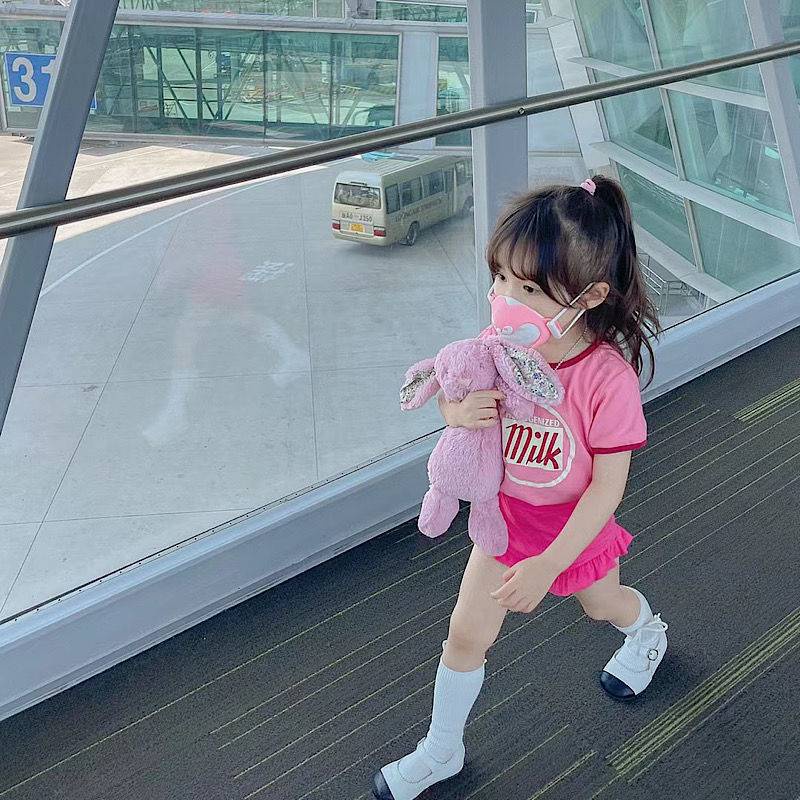 Bộ Đồ Bơi Hai Mảnh Áo Thun Cổ Tròn Tay Ngắn In Chữ + Quần Short Viền Ren Dễ Thương Phong Cách Hàn Quốc Cho Bé Gái