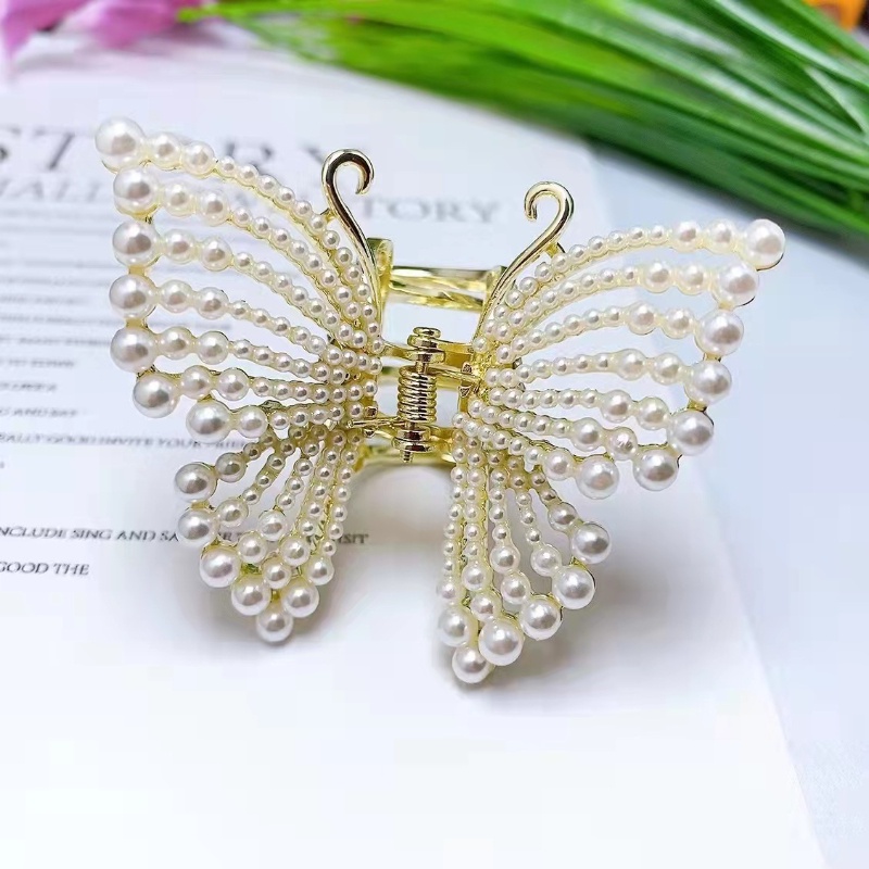 Kẹp Tóc Kim Loại Hình Nơ Đính Đá Ngọc Trai Thời Trang