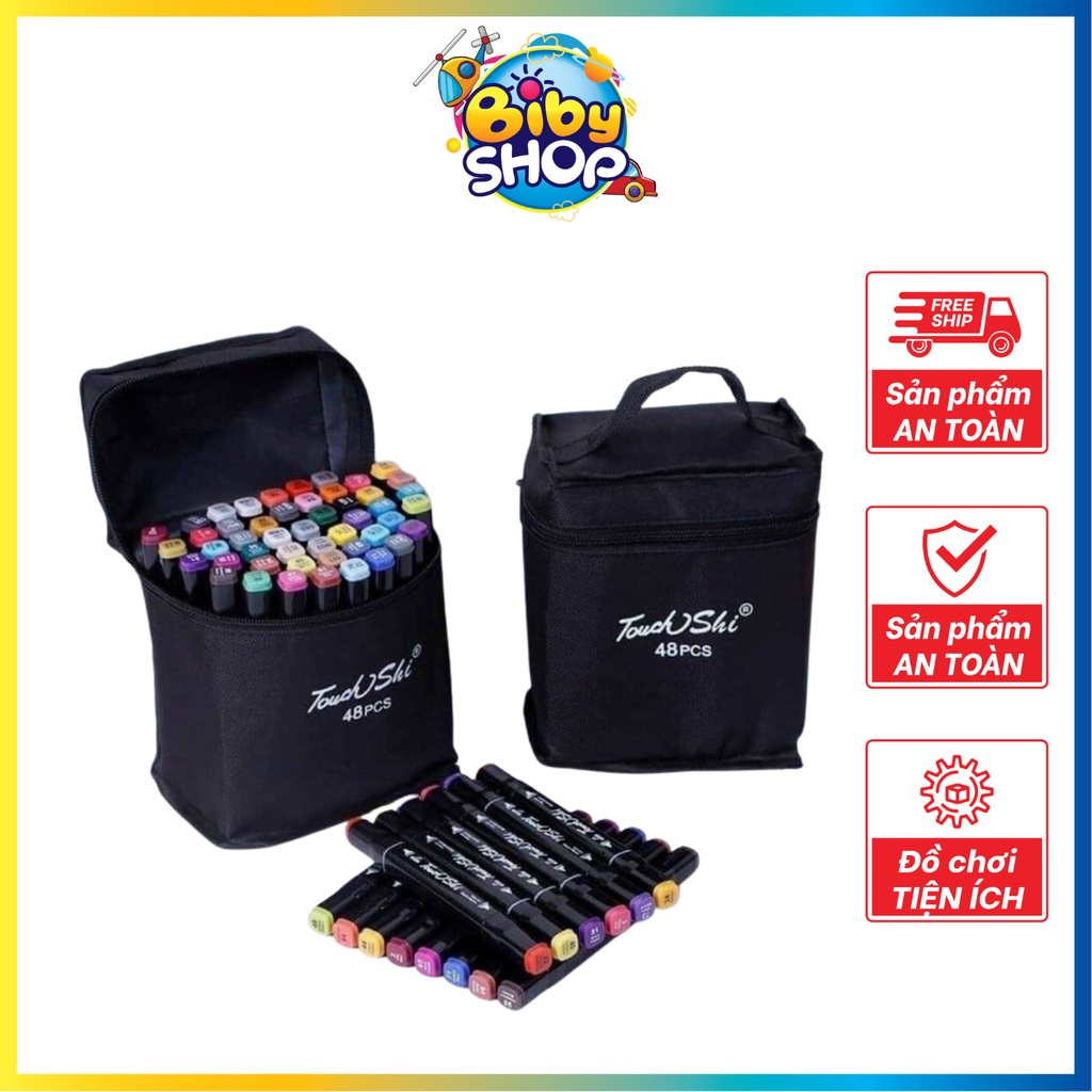 Màu marker 48 bút  2 ngòi to nhỏ linh hoạt đựng trong túi vải dễ dàng tiện lợi, bộ bút dạ đánh dấu, 2 ngòi linh hoạt