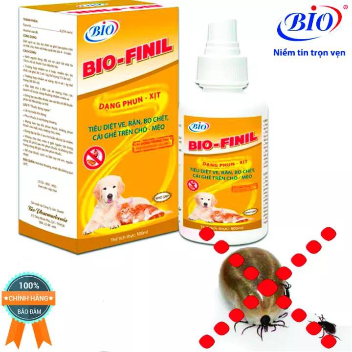 Thuốc xịt BIO-FINIL tiêu diệt ve, bọ chét, rận, ghẻ trên da chó mèo siêu hiệu quả 100ml