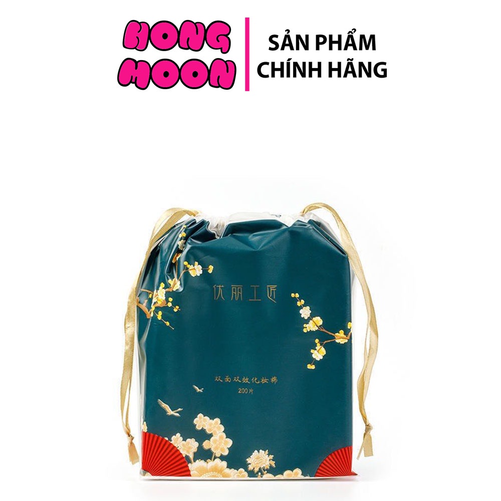 Bông tẩy trang ULI cotton 3 lớp túi dây rút 200 miếng cao cấp nội địa trung