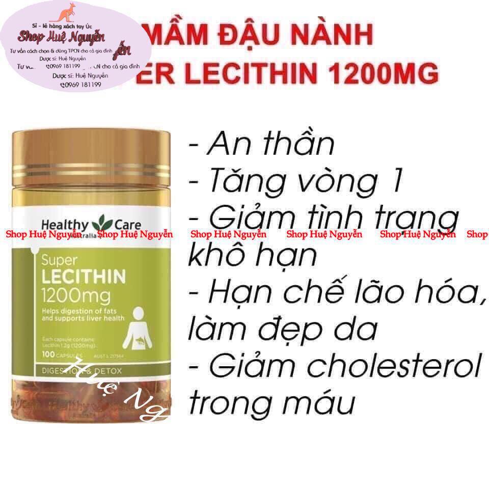 Mầm đậu nành Healthy Care Super lecithin 1200mg của Úc - 100 viên, tăng vòng một, đẹp da, cân bằng nội tiết tố