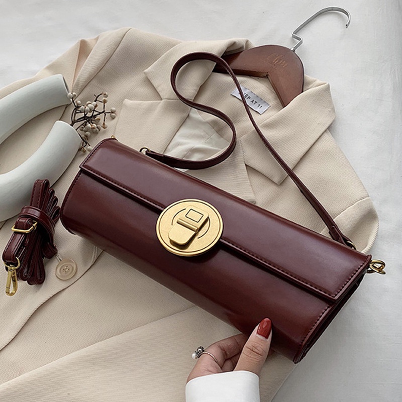 IELGY Túi Đeo Vai Màu Đen Có Khóa Phong Cách Pháp Thời Trang Cho Nữ