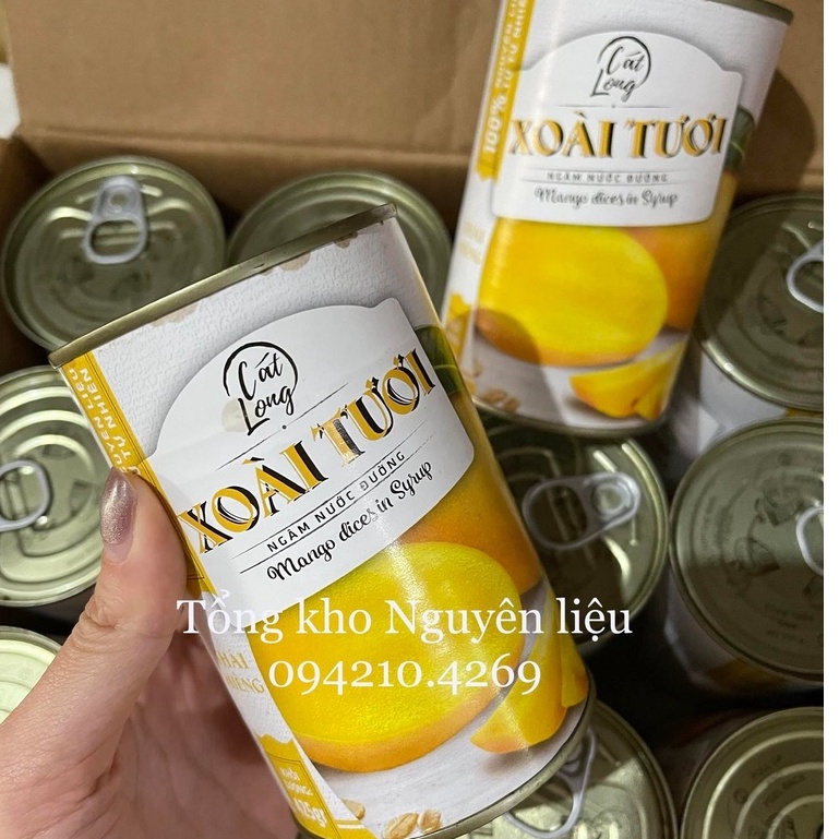 Xoài Tươi Nước Đường/Xoài Thái Miếng Đóng hộp CÁT LONG hộp 425g- DÙNG LÀM SINH TỐ TIỆN LỢI