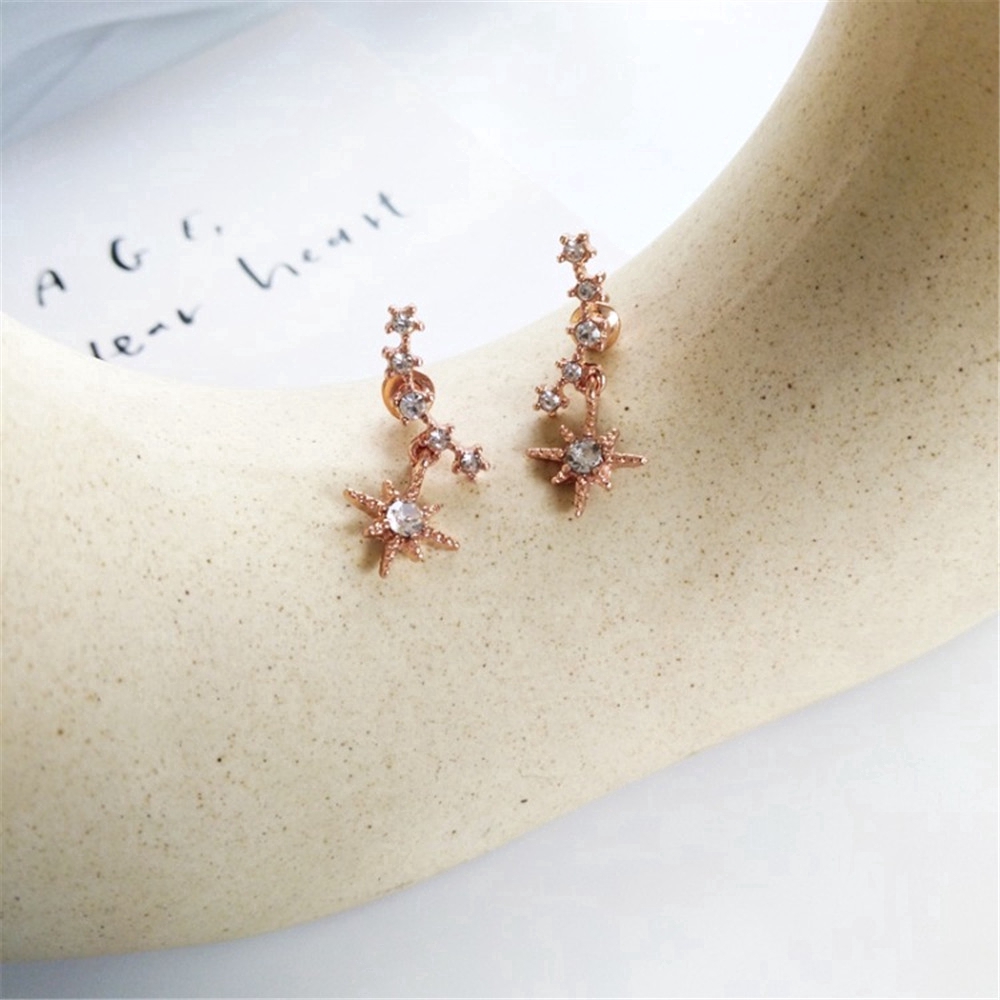 Cặp khuyên tai bạc 925 hình ngôi sao đính kim cương lấp lánh thời trang đơn giản cho nữ