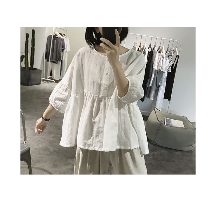 Áo Kiểu Tay Phồng Lưng Cao Dáng Rộng Thời Trang Mùa Hè Cho Nữ